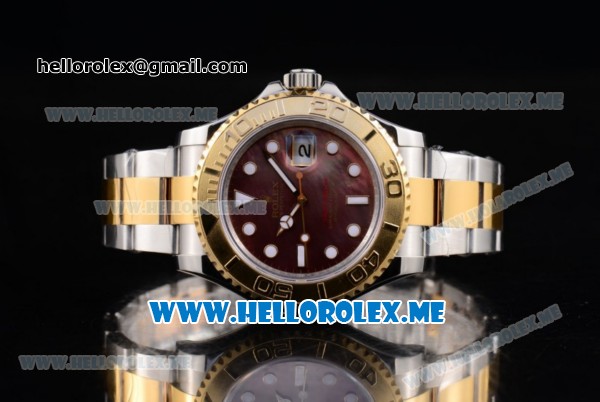 Rolex Yacht-Master 40 Clone Rolex 3135 Automatic Two Tone Case/Bracelet with Green MOP Dial and Dot Markers (BP) - Click Image to Close